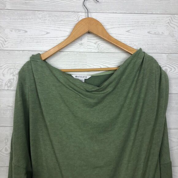 Athleta Women's Large Purana Wrap Sweatshirt Eucalyptus Olive Hooded Long Sleeve - Picture 3 of 8